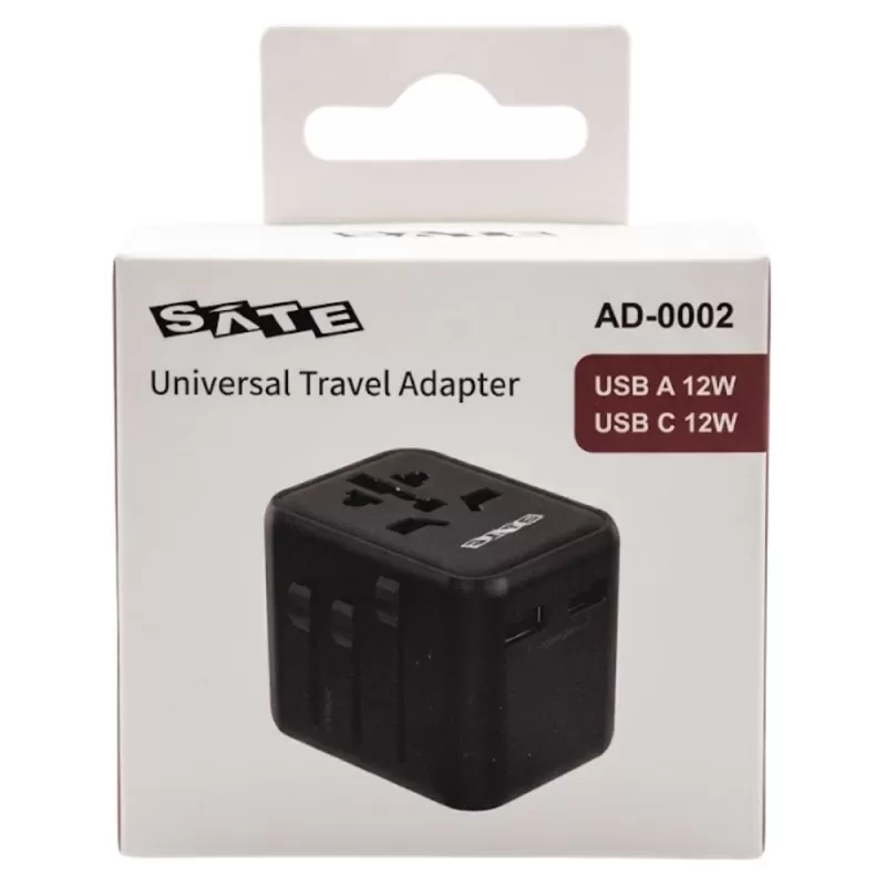 Adaptador de Viaje Universal Sate AD-0002 USB-A/USB-C 2V - Black