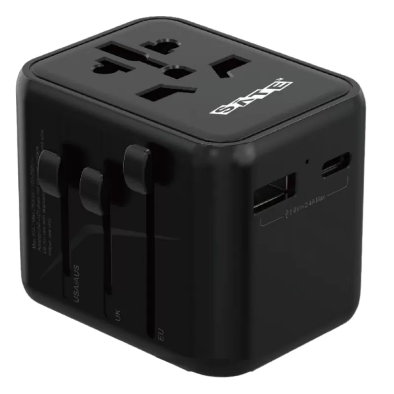 Adaptador de Viaje Universal Sate AD-0002 USB-A/USB-C 2V - Black