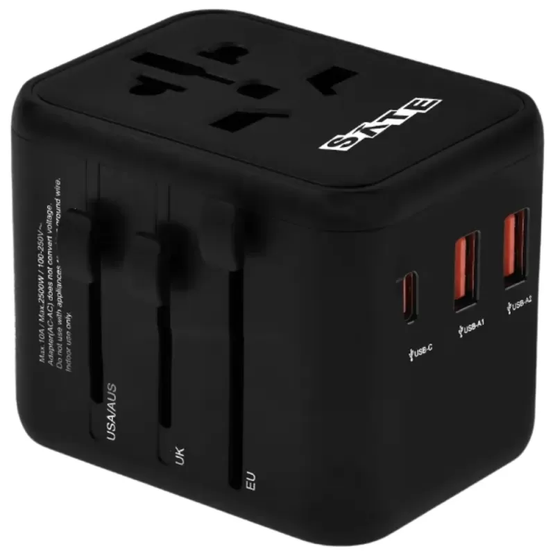 Adaptador de Viaje Universal Sate AD-0003 USB-A/USB-C 2V - Black