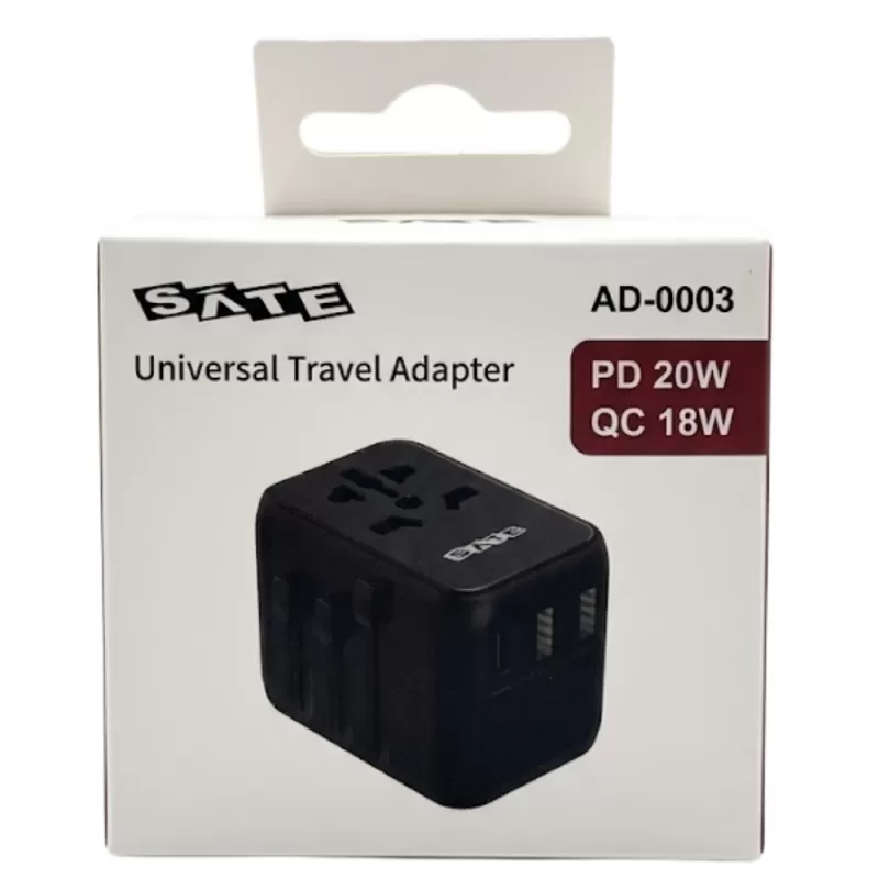 Adaptador de Viaje Universal Sate AD-0003 USB-A/USB-C 2V - Black