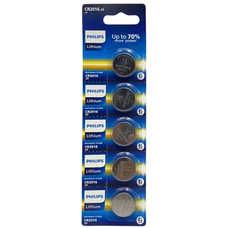 Pila Botón Philips CR2016P5B/17 Lithium 3V (5 Uni...