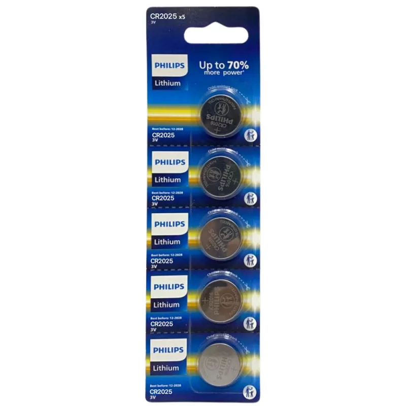 Pila Botón Philips CR2025P5B/17 Lithium 3V (5 Uni...