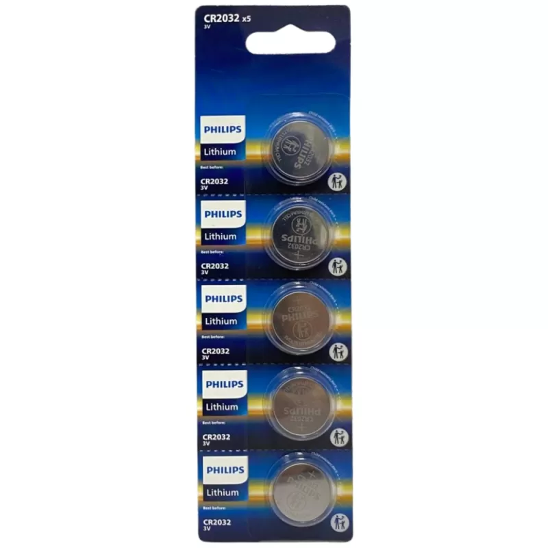 Pila Botón Philips CR2032P5/70 Lithium 3V (5 unid...
