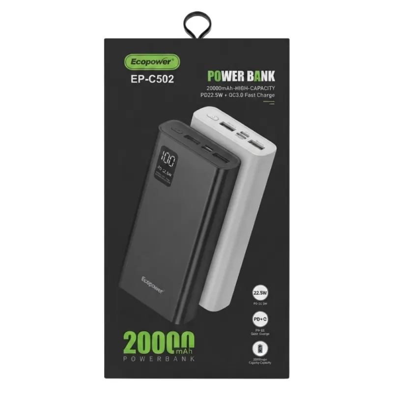 Cargador Portátil Ecopower EP-C502 20.000mAh 22.5W - Black
