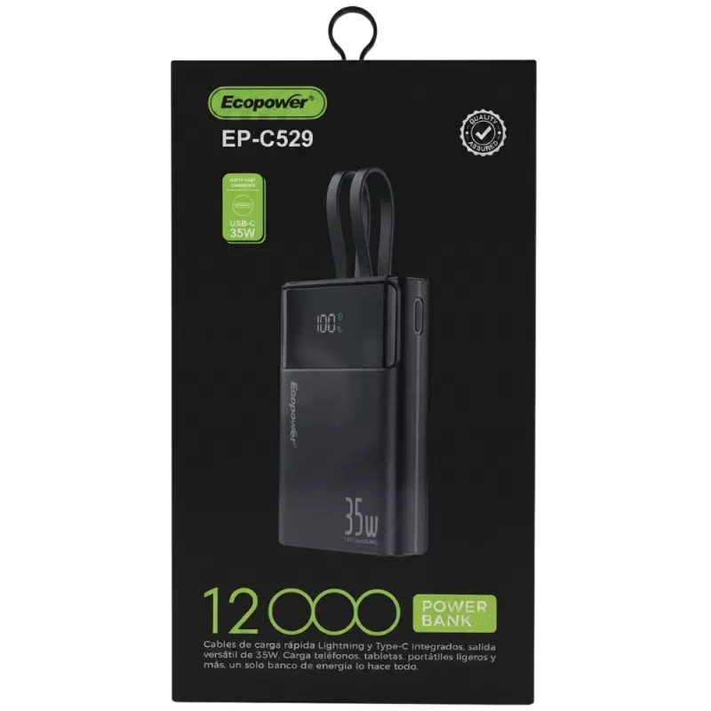 Cargador Portátil Ecopower EP-C529 12.000mAh 35W - Black