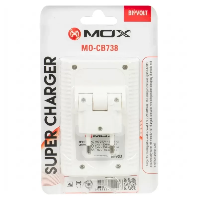 Cargador de Pila Mox MO-CB738 AAA/AA/9V 2V - White