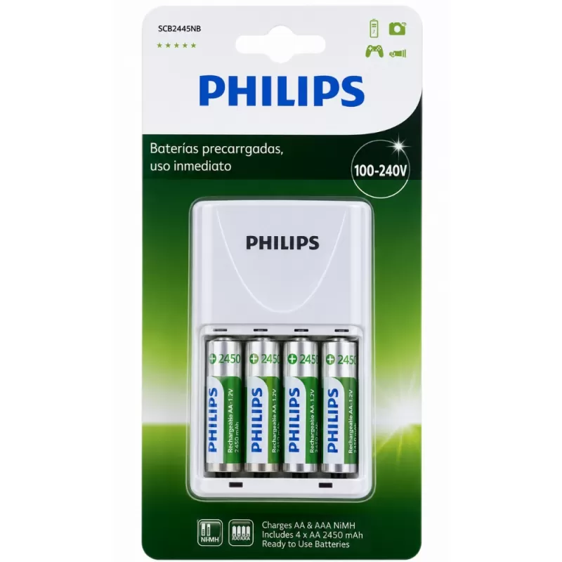 Cargador de Pilas Philips SCB2445NB/97 NiMH AAA/AA...
