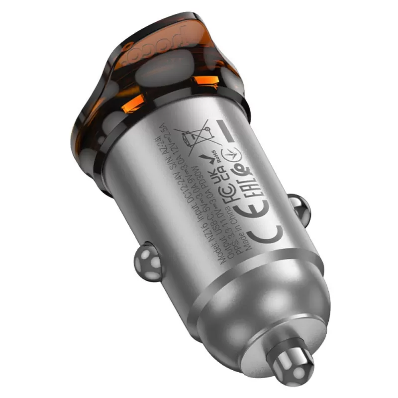 Cargador Vehicular Hoco NZ16 30W PD 30W USB-C - Metal Grey