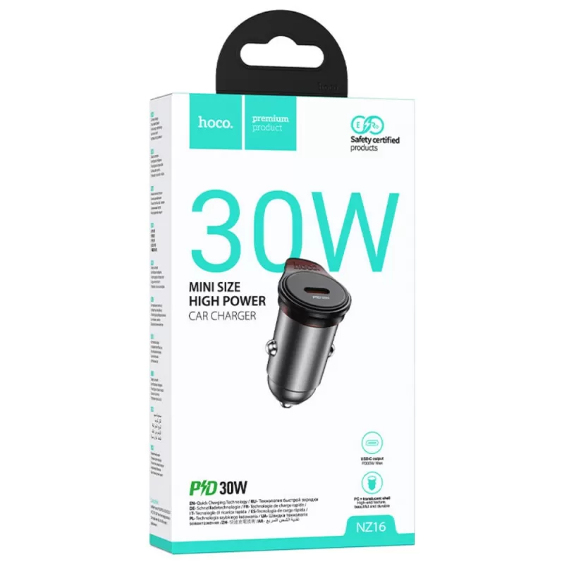 Cargador Vehicular Hoco NZ16 30W PD 30W USB-C - Metal Grey